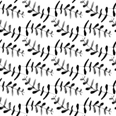 Minimalist Watercolor Leaves Seamless Pattern, Monochrome Botanical Design