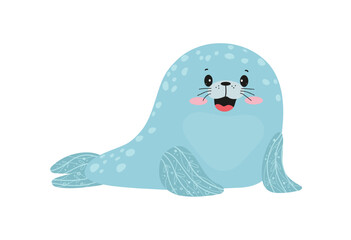 Vector illustration of a light blue seal sitting.