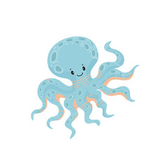 Vector illustration of a light blue octopus with tentacles.