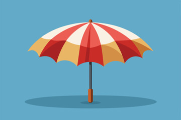 Fototapeta premium A semi-flat umbrella in red and beige stripes stands on a blue surface, showcasing its customizable design, Umbrella Customizable Semi Flat Illustration