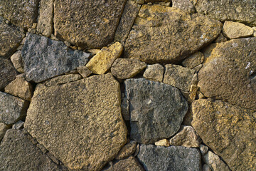 Himeji, Japan - Sep 24 2024, Close-up view of the cobblestone fortress wall, consisting of large stones, without people, in the daytime, Himeji, Japan
