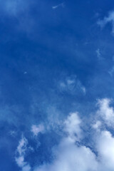 Osaka, Japan - Sep 25 2024, vertical view of the blue sky with different types of clouds, at daytime, Osaka, Japan