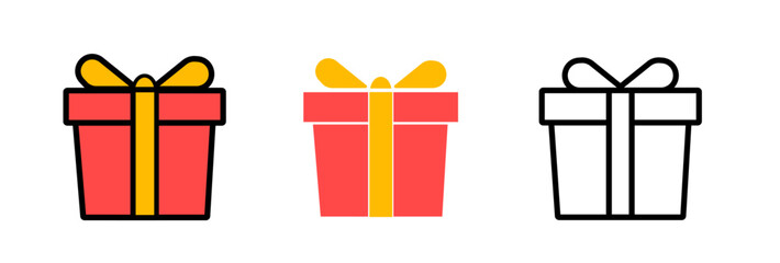 Set of gift box with ribbon. Box line icons. Surprising gift box. Vector illustration
