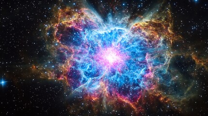Phenomenon of a supernova explosion radiating intense colors across space on a dramatic background