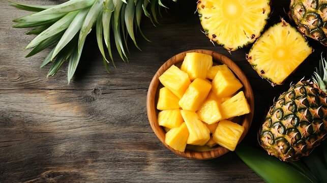 Electric yellow pineapple chunks color accent greyscale tropical smoothie bowl