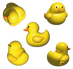 3D plastic duck toy, different views