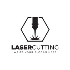 Laser Cutting Machine Logo Design Icon Vector Illustration, CNC Laser Machine Head logo, Laser Engraving Machine.