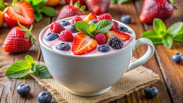 yogurt with strawberries and blueberries