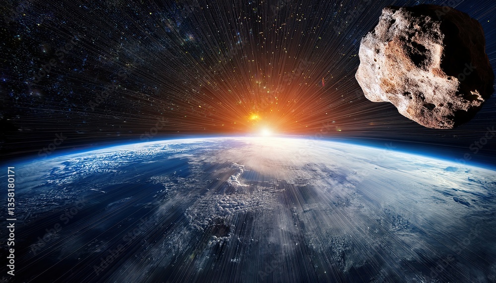 Poster odds of asteroid collision with earth explored in stunning cosmic perspective at dawn