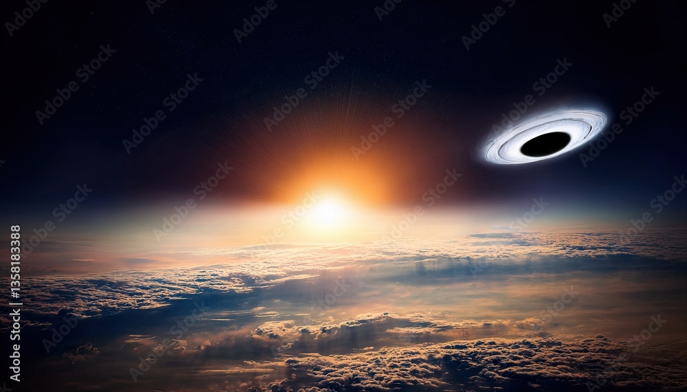 Poster mysterious ufo during a breathtaking eclipse in a dramatic twilight sky