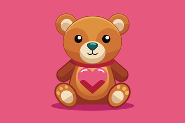 Obraz premium A cute teddy bear featuring a heart motif, perfect for personalizing on Valentine's Day, Valentine's day teddy bear Customizable Disproportionate Illustration