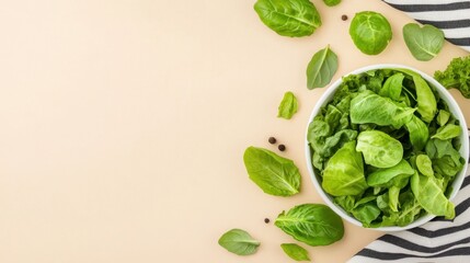 Obraz premium Fresh Mixed Greens Salad in a Bowl on Light Background
