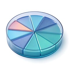Obraz premium A pie chart with different colored slices inside a clear container on a white background surface view