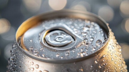 Close Up of a Cold Aluminum Can with Condensation