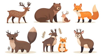 Collection of Forest Animals: Bear, Fox, Badger - Woodland Fauna Set for Wildlife Enthusiasts and Nature Lovers