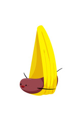 Vector illustration of a sweet potato character resting in a yellow hammock.