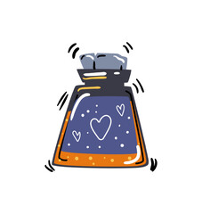 Vector illustration of a dark witch potion bottle with hearts design, creating a magical and romantic atmosphere. Ideal for fantasy and love themes.