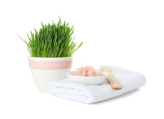 Spa composition with wheatgrass isolated on white