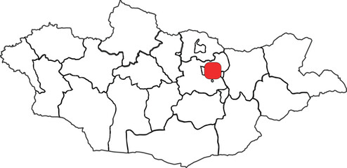 Outline and Capital Mark of Mongolia on its Map