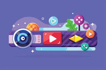 Obraz premium A vibrant lower third design featuring playback icons and colorful elements for engaging content display, Video Streaming platform Lower Third,