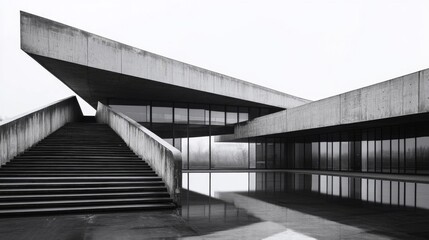 Geometric Concrete Building Exterior with Stairs