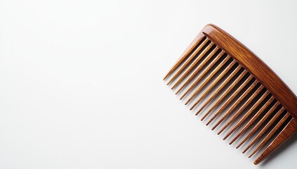 Brown Wooden Hair Comb on White Background