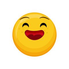 Vector illustration of a yellow emoticon with a wide grin and closed eyes.