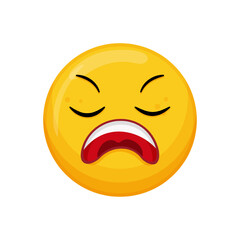 Fototapeta premium Vector illustration of a yellow emoticon with a laughing expression, closed eyes and a wide smile.