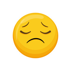 Vector illustration of a yellow emoticon with an upset expression, downturned mouth and closed eyes.