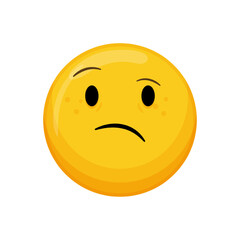 Vector illustration of a yellow emoticon with a frowning expression and small dots for eyes.