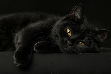 Majestic Black Cat with Golden Eyes: A Dark and Mysterious Portrait