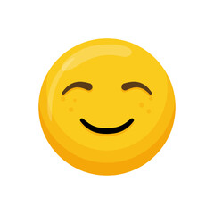 Fototapeta premium Vector illustration of a yellow emoticon with a happy expression and a closed smile.
