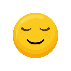 Fototapeta premium Vector illustration of a yellow emoticon with a content expression, closed eyes and a smile.