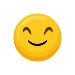 Vector illustration of a yellow emoticon with a happy expression and a closed smile.