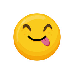 Vector illustration of a yellow emoticon with a playful expression, tongue out and a smile.