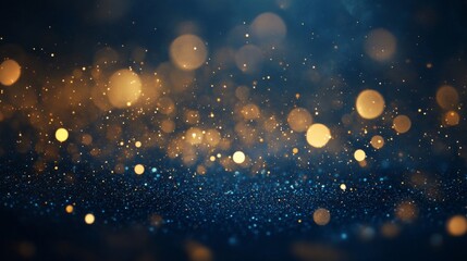 Fototapeta premium Dark Blue and Gold Glitter Background with Sparkling Lights