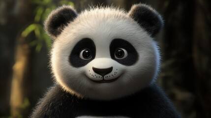 Fototapeta premium Adorable Fluffy Panda Cartoon Character in Forest