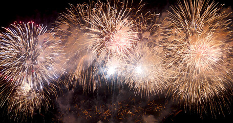 Golden Firework Countdown to new year 2025 party time event anniversary independence day night time...