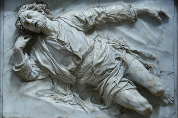 Naklejka premium The suffering of a leper who is healed by Jesus Christ. Marble statue.