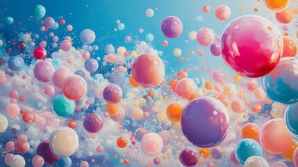 Colorful Bubbles Floating in a Dreamlike Sky