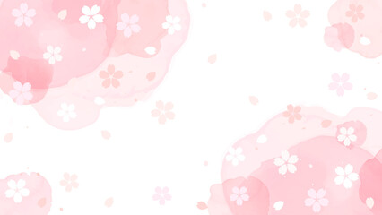 水彩風背景と桜の模様を組み合わせた春をイメージした背景イラスト　アスペクト比16：9バージョン