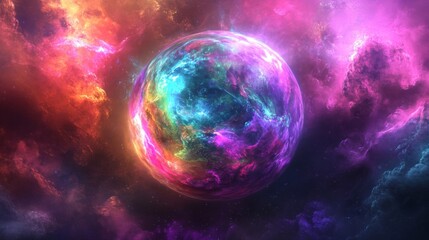 Vibrant Glowing Planet in a Cosmic Nebula