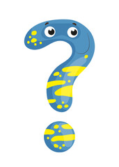 Vector illustration of a question mark, featuring a blue design with eye. The scene captures a playful monster question mark.