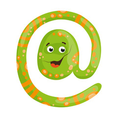Vector illustration of an at sign, featuring a green design with eye. The scene captures a playful monster at sign.