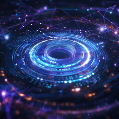 Obraz premium Quantum Ai Data Stream Swirling Into Central Energy Vortex Glowing Holographic Layers Stacked Infinitely Deep Contrast With Neon Highlights Ar 169