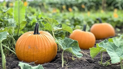 Obraz premium Abundant pumpkin patches emerging in fields as summer fades to fall