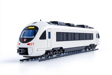 Naklejka premium Modern subway train on track against white background 