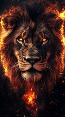 Naklejka premium Fiery Lion Portrait.