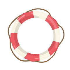 Charming vector illustration of a red and white striped lifebuoy. The scene captures a nautical safety element.