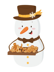 Cartoon Snowman with Gingerbread Cookies